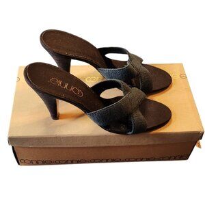 Vintage Connie Jewel Blue Stretch Fabric Sandal Heels Size 8M w/Original Box